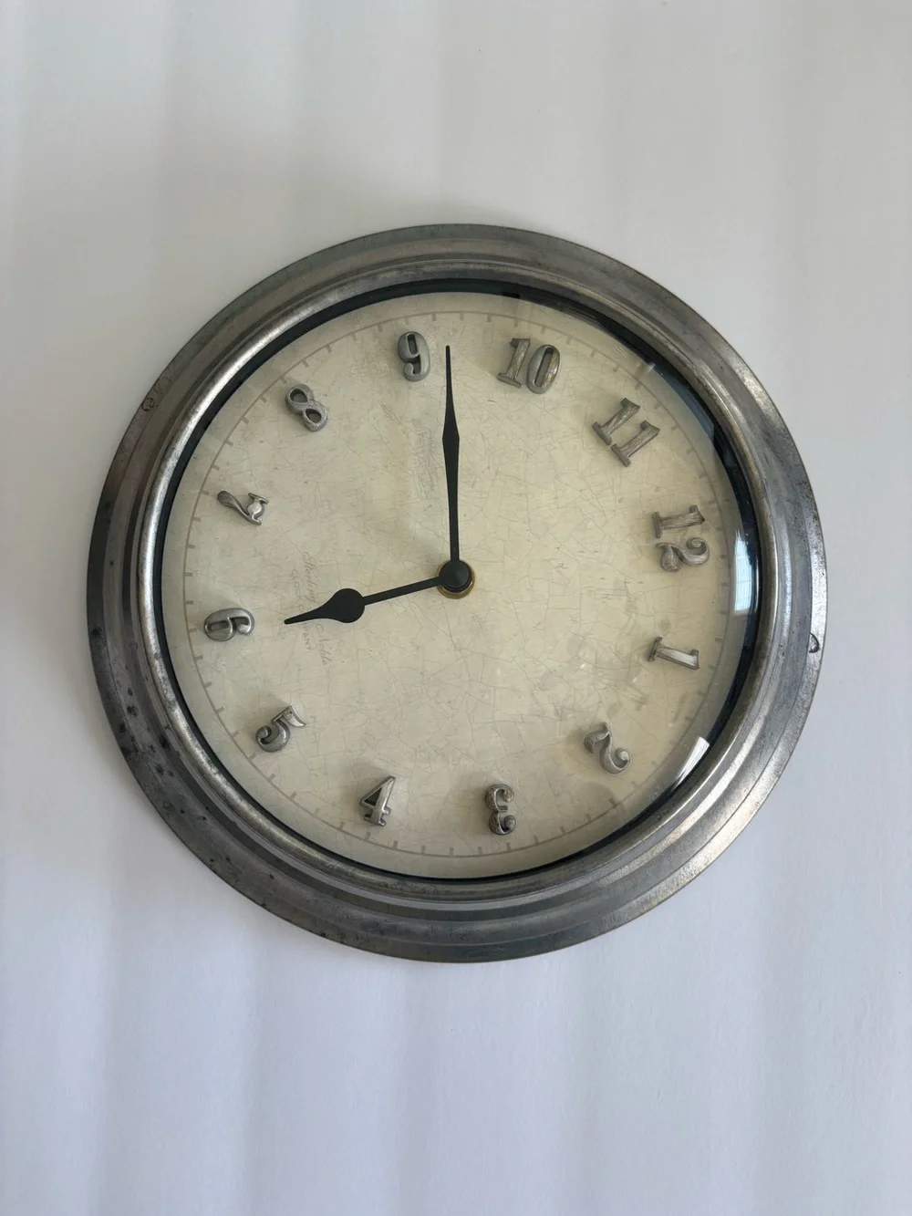 Vintage Sterling & Noble Quirky Mixed Font Wall Clock Silver Trim Mismatched